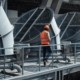 Man inspecting commercial HVAC chillers