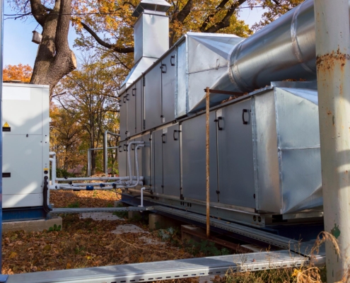 HVAC unit in autumn